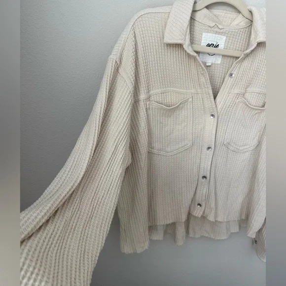 Aerie Waffle Knit Oversized Cropped Shacket Small - Picture 2 of 8